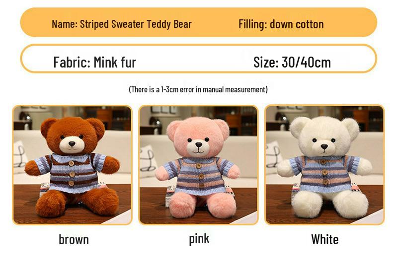 Adorable Bear Plush Doll – Cute Sweater, Soothing Sleep Toy, Perfect Gift for Girls