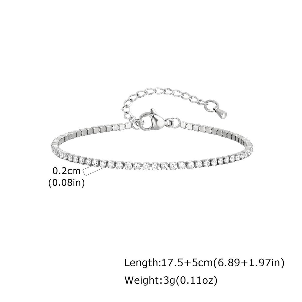 Gold Stainless Steel Zirconia Tennis Bracelet & Anklet, Women's Fashion Titanium Jewelry - BR-1241