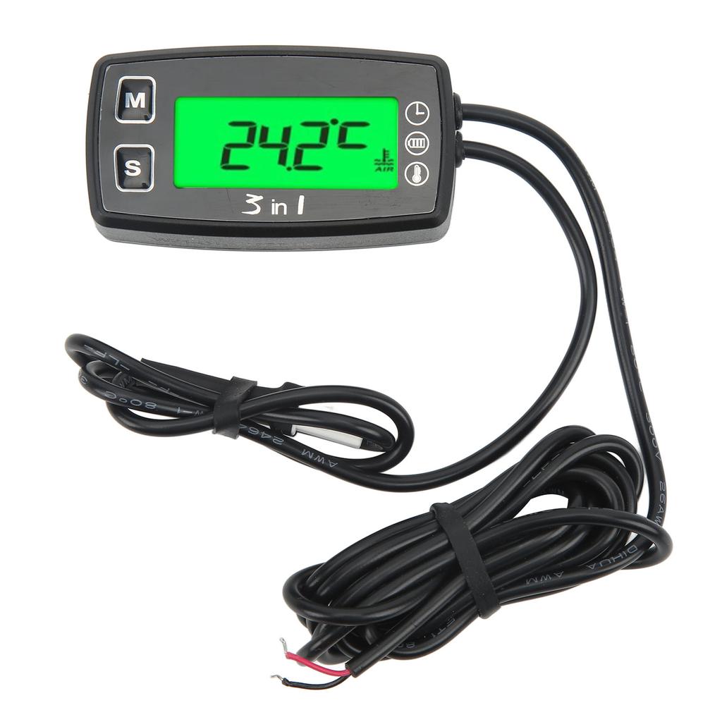 3 In 1 Digital Time Clock Voltmeter Thermometer IP67 Waterproof Motorcycle Meter for ATV