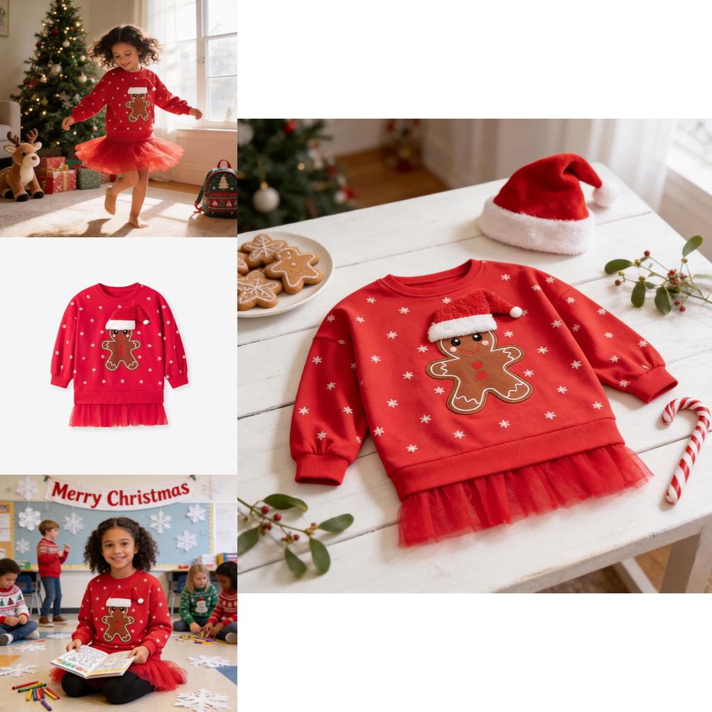Christmas Girl Sweater With Cartoon Pattern For Kids Autumn Wear