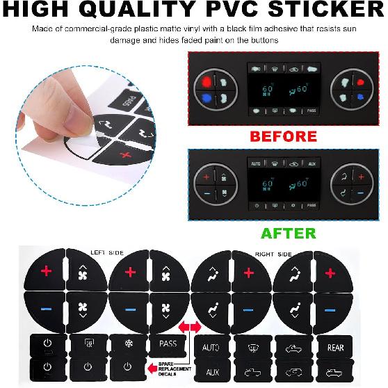 2 PCS AC Dash Button Repair Kit, Decal Replacement for Fixing Ruined Faded A/C Controls, AC & Radio Dash Buttons Decal Replacement Stickers,