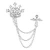 1Pcs Temperament Chain Brooch Crown Rhinestone Lapel  For Women Dress Mens Shirt Suit Set