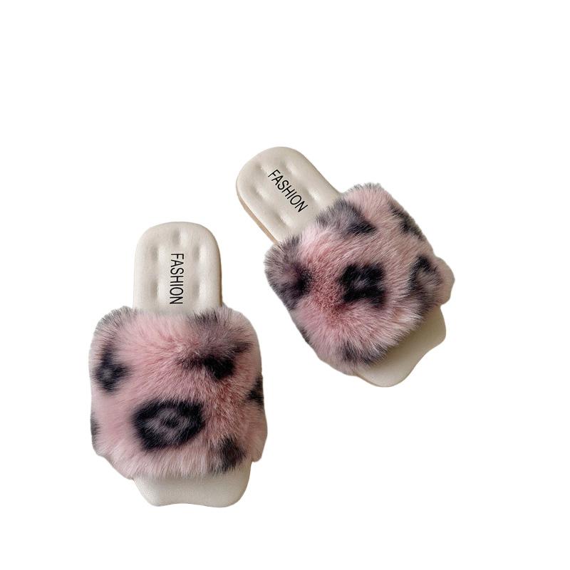Women's Outgoing Flat Shoes Fashion Indoor Slippers Elegant Fur Slippers Autumn Winter Plush Footwear Warm Slides Artificial Wool