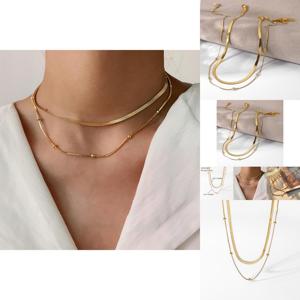 Stylish Stainless Steel Collar Necklace 14k Gold-plated Round Beaded Chain Jewelry Women's Snake Chain Necklace