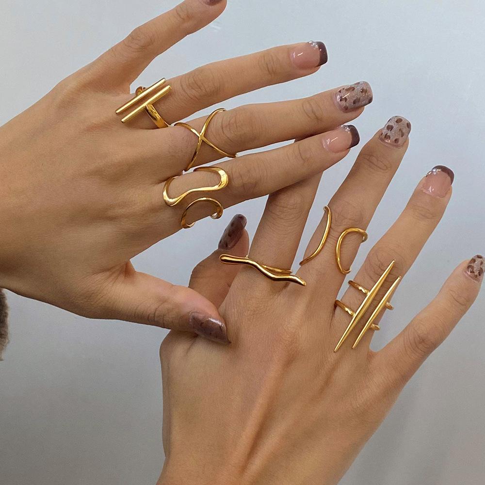 Hot Selling Classic Style Stainless Steel and PVD 18K Gold Plated Waterproof Jewelry Rings ODM Geometry Personality Rings