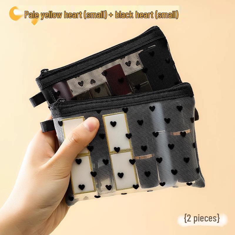 Flocking Love Mesh Portable Cosmetic Bag - High-Value, Simple Design