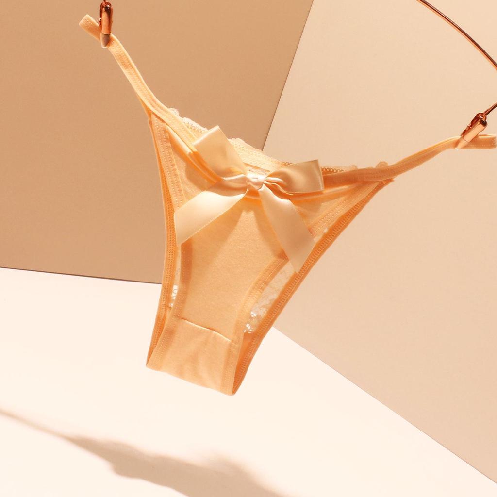 Chiloți T-back din dantelă cu fundă roșie: Lenjerie intimă transparentă pentru femei din bumbac pur 2025