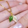 Retro Green Leaf Water Drop Pendant Necklace for Women - Colorfast Clavicle Chain Jewelry