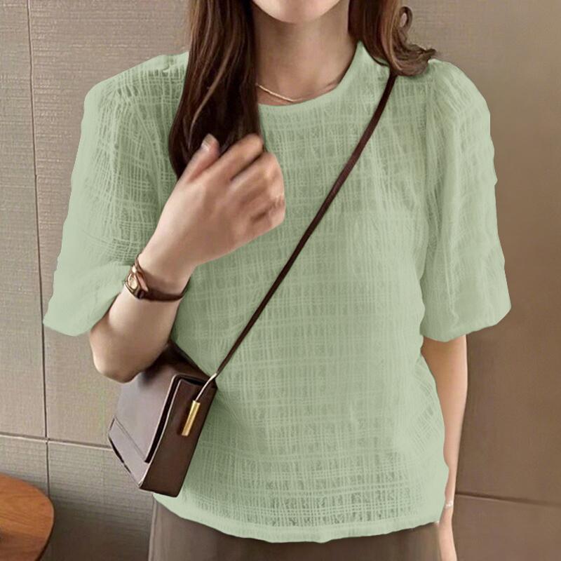 

ZANZEA Женская повседневная блузка с круглым вырезом и короткими рукавами для лета 2XL зелёный