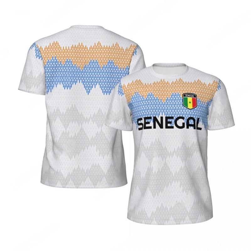 Magliette da Calcio alla Moda con Grafica della Bandiera del Senegal per Uomo Tendenze 3D Stampa Emblema Nazionale Magliette Sportive Ampie Traspiranti