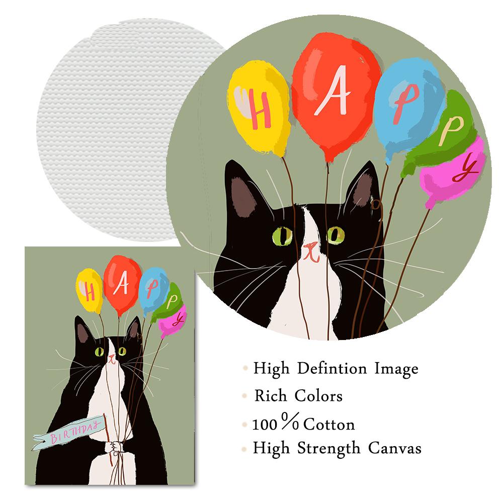 Alles Gute zum Geburtstag Katze Poster und Drucke Nordische Wandkunst Lustige Kaffeezeit Katzen Leinwand Malerei Bilder für Wohnzimmer Dekoration