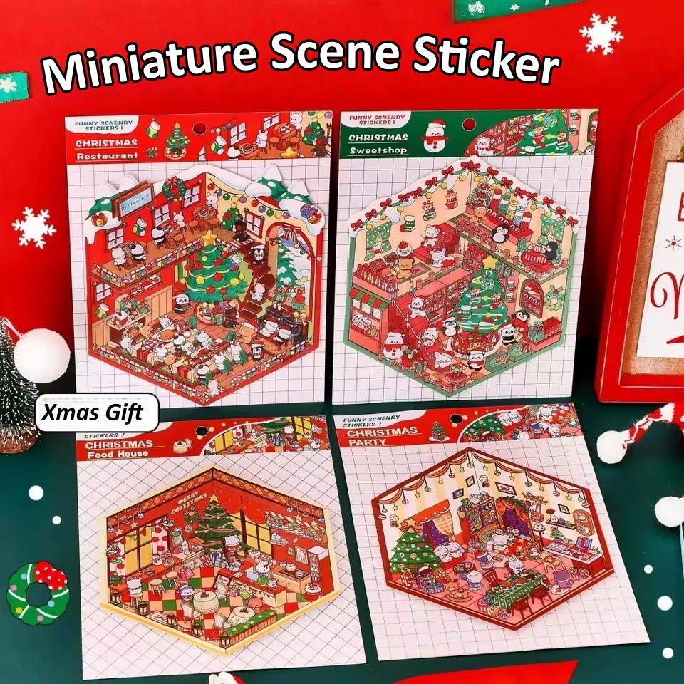 3D Christmas Party Landscape Sticker Gourmet House Miniature Scene Decoration Stickers DIY Decor Mini Landscape Sticker Kids Gif