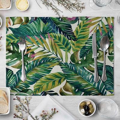 Mantel de Plantas Verdes de Selva Tropical Tela de Lino Manteles Individuales Mesa de Cena Familiar Vajilla Mantel de Mesa de Cocina