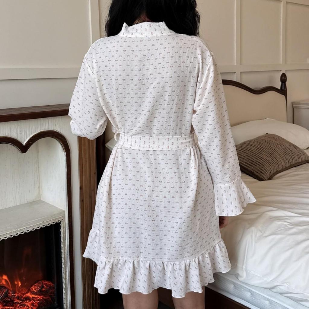 Cloud Cotton Seersucker Floral Bademantel - Europäische & Amerikanische Freizeit-Homewear