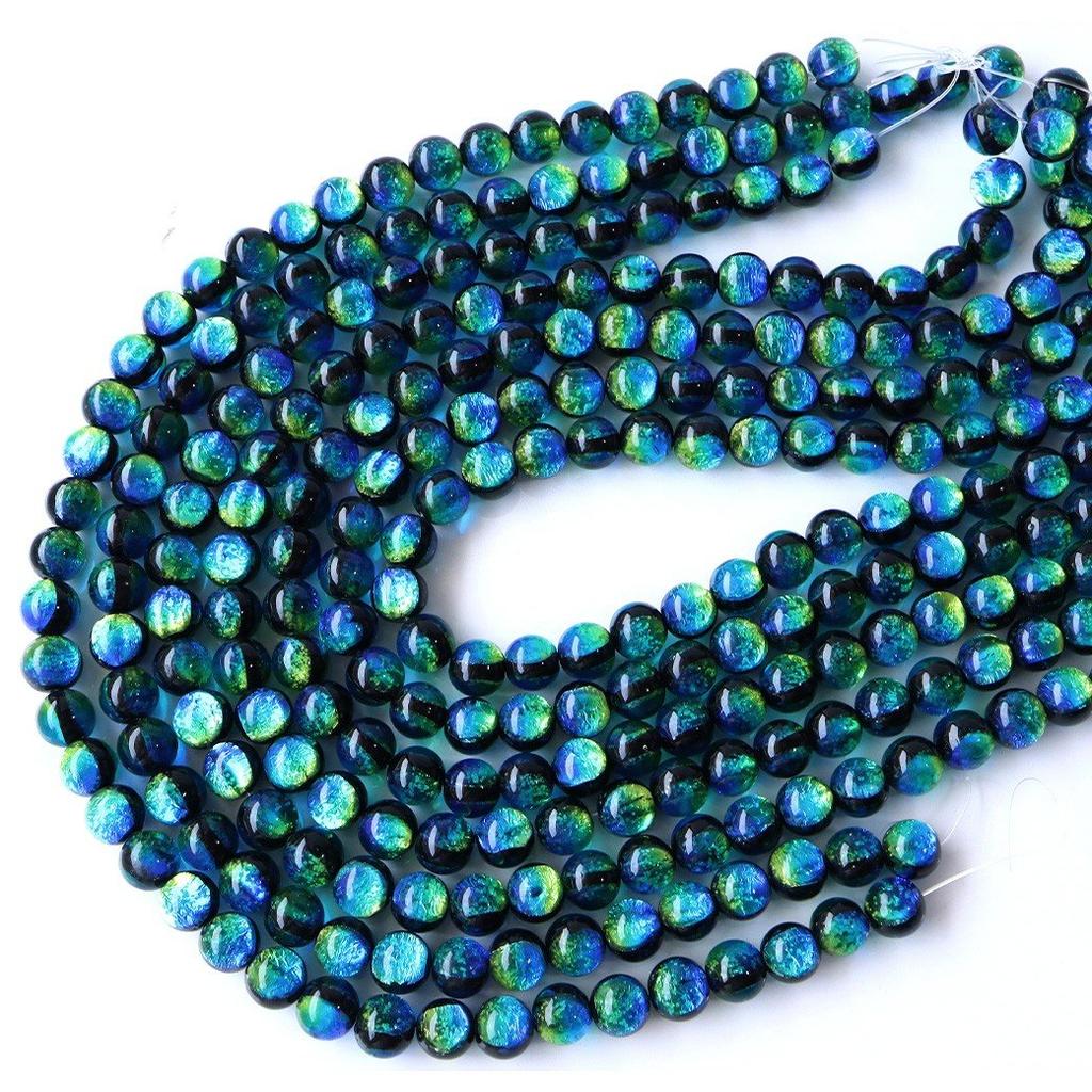 [GOLD STONE] Glowing Kerama Marine Firefly Glass Beads, String of 40, Okinawa, Kerama Islands, Glow-in-the-Dark, 10mm