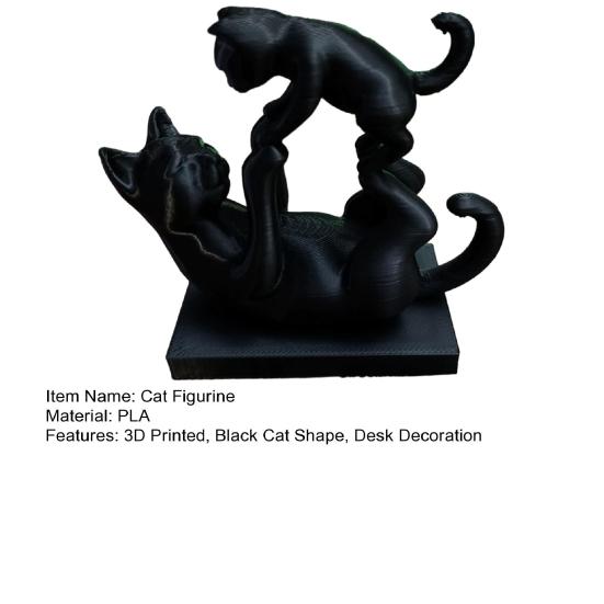 Shelf Cat Figure 3D Printed Black Figurine, Modern Kitten Statue, Animal Shape Small Desktop Decor Desk Decoration for Home Office, Gift Lovers