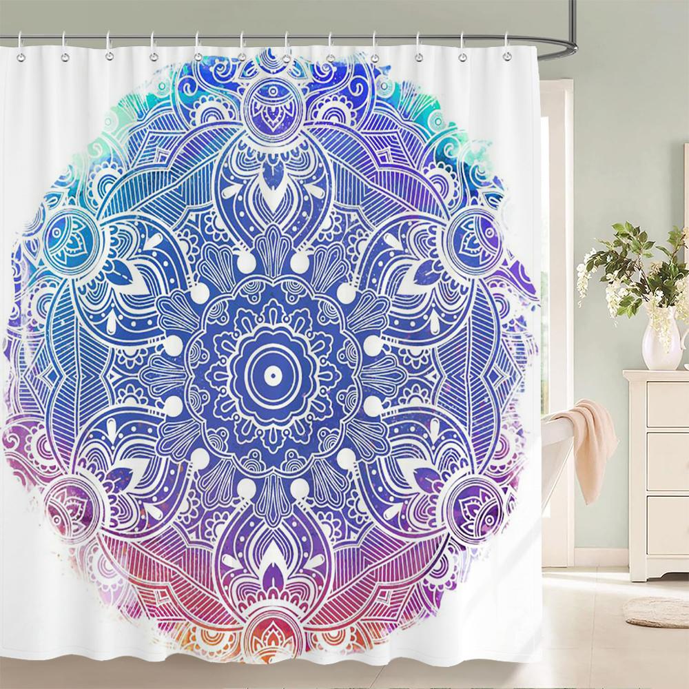 

Indian Bohemia Printed Shower Curtains Frabic Waterproof Polyester Decor Bohemian Style Bath Curtain With Hooks 240X180Cm W60H190(CM)-1 Pcs