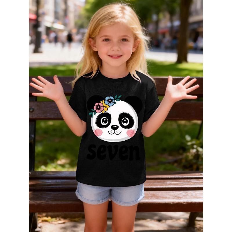 Kids Crewneck Short Sleeve Tee, Cartoon Giant Panda Print Summer Casual Top
