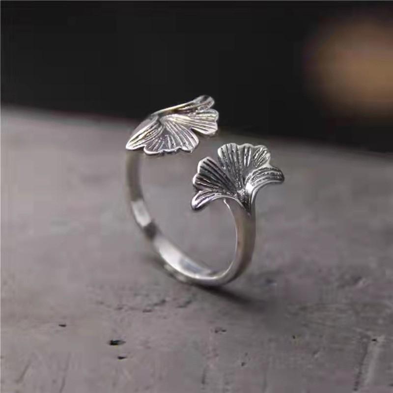 Adjustable Open Ring In Antique Finish With Leaf Motif Unisex Vintage Geometric Jewelry Daily Wear