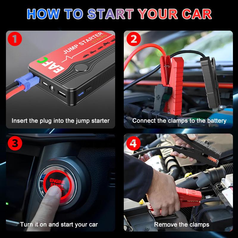 EAFC 2000A/600A Jump Starter Portable Power Bank 12V Car Battery Booster with Dual USB Ports & LED Flashlight Fast Charging