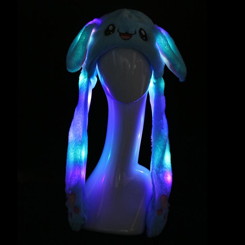 Women'S Movable Bunny Ears Hats With Lights Girls Winter Plush Warm Rabbit Hat