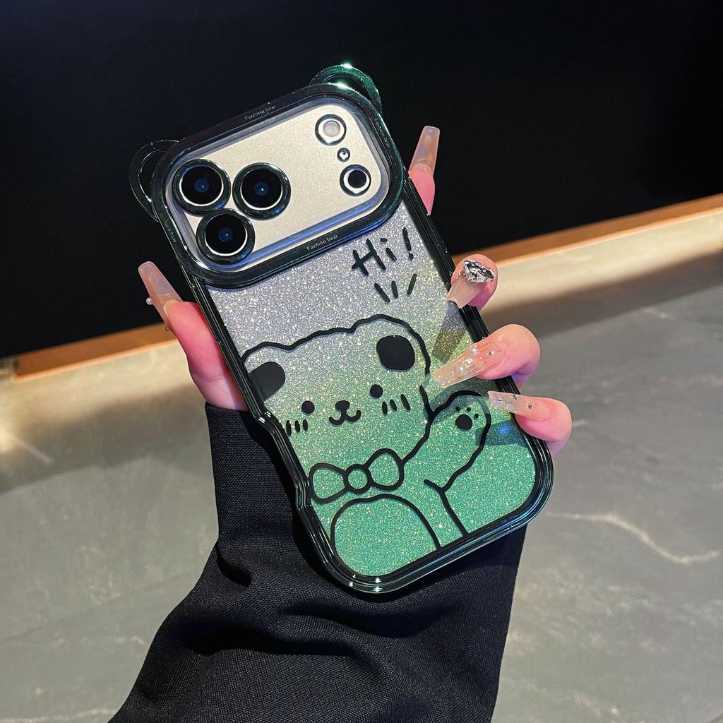 For IPhone17promax Phone Case Cartoon Teddy Bear for Apple 16 Electroplated Glitter 15 with Lanyard Protective Cover