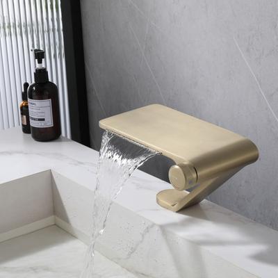 New Bathroom Basin Faucet Waterfall Sink Mixer Single Lever Cold And Hot Water Brush Gold Mixer Sink Tap Total Brass