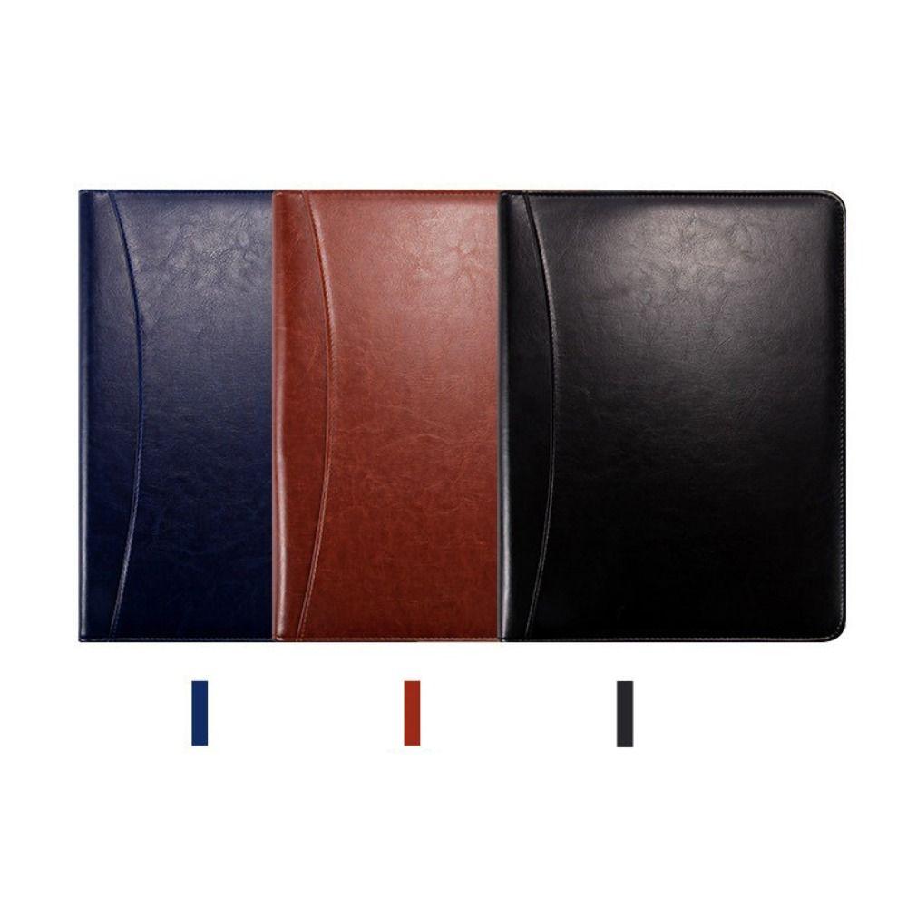 Portable PU Leather A4 File Folder Zipper Bag Card Holder Pen Insert Business Briefcase Zipper Closure Memo Pad Clip Conference