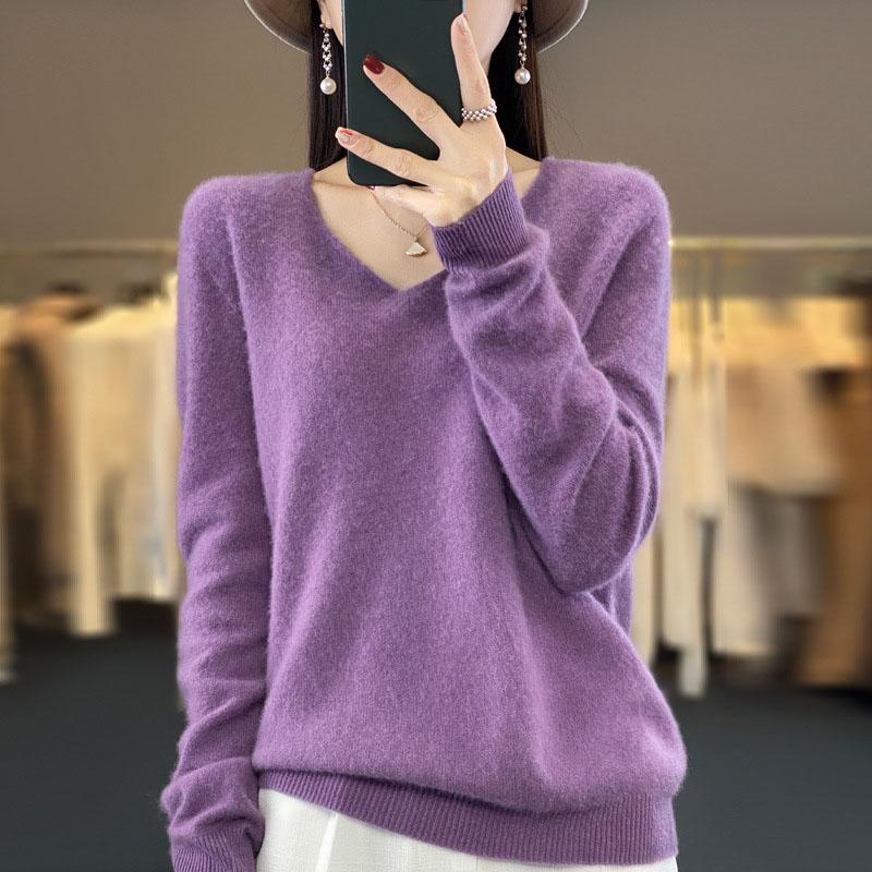 Fashion Woolen Sweater Cashmere  Pullover Women Knitwear V-Neck Long Sleeve  Autumn Winter Fashion Basic Clothing  Tops