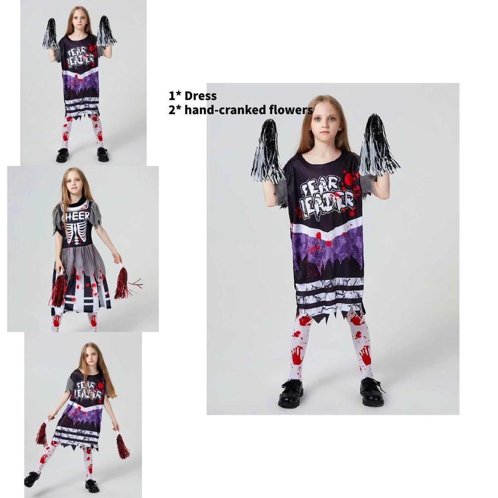 Halloween Zombie Cosplay Dress For Girls With Polyester Fabric For Themed Costume Parties