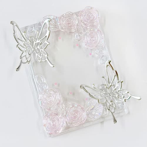 Hard Case Decorative Trading Card Case, Butterfly and Rose Design, Pink