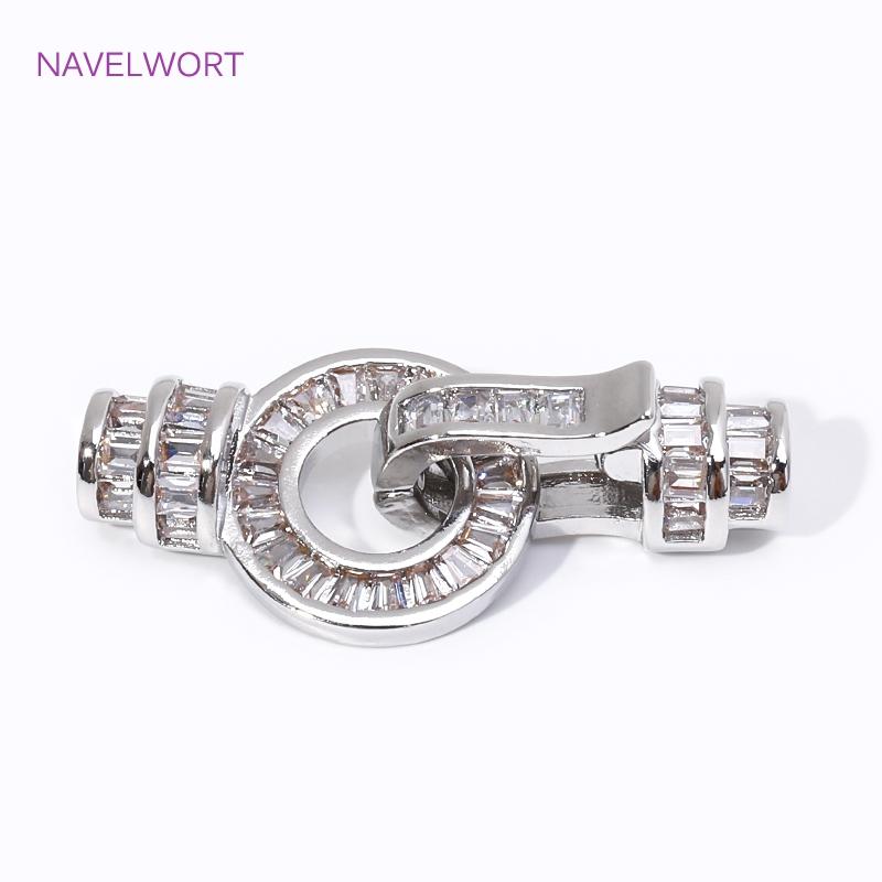Shiny 18K Gold Plated Brass Zircon Connections Clasps Round Pearl Clasps Fasteners For DIY Bracelet Necklace Making Accessories