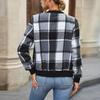 Damska Wiosenna Nowa Temperamentowa Kraciasta Kurtka z Długim Rękawem Zapinana na Zamek Płaszcz Kardigan Top