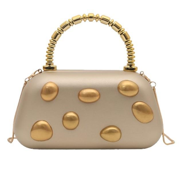 Gold rivet metal Box Clutch Bag women evening wedding party cute purse bag handbag yellow color autumn winter