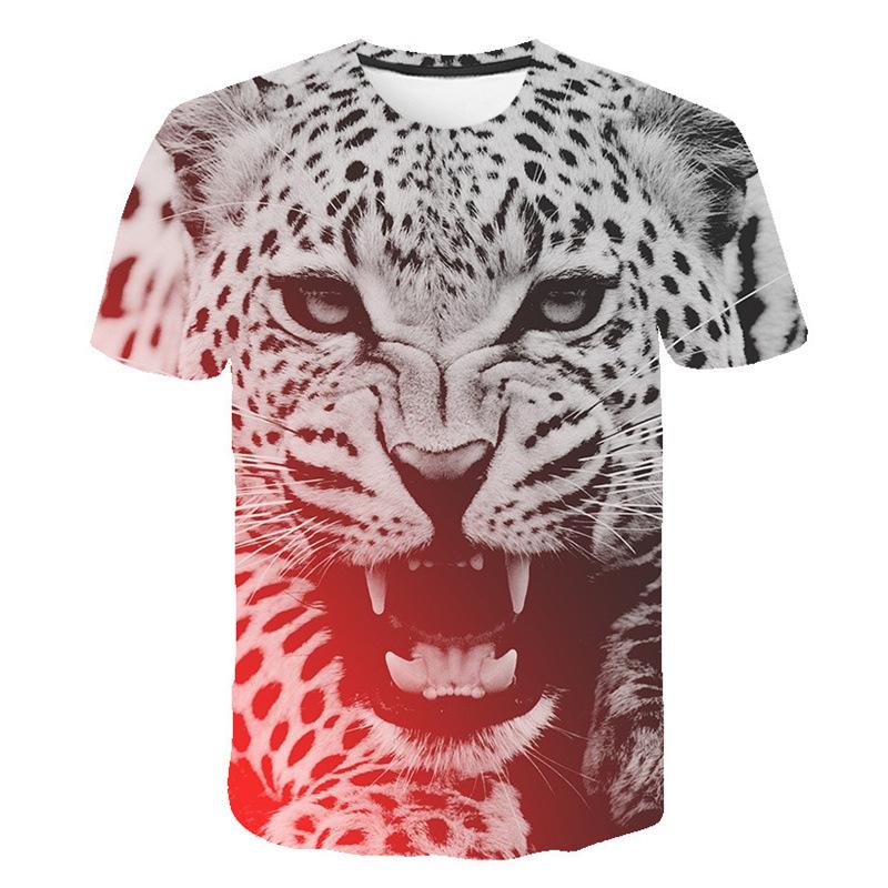 Men's T-shirt Short Sleeved Round Neck Leopard Animal 3D Printed Loose Fit Men's T-shirt