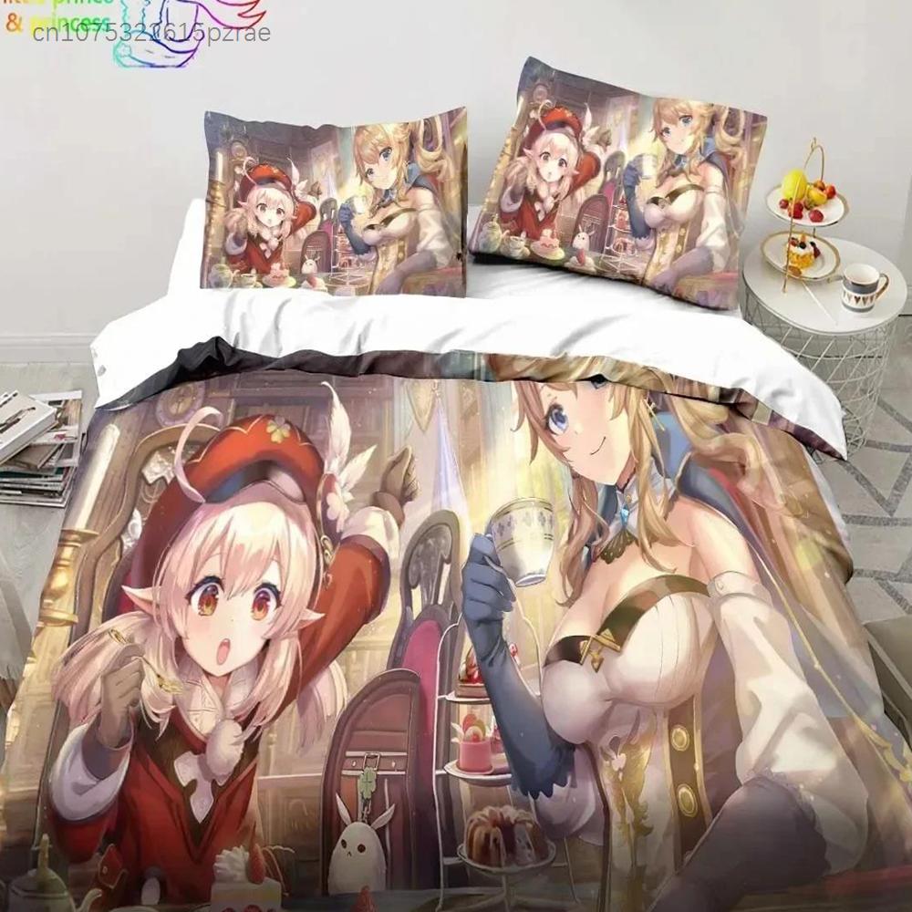 Genshin Impact Anime Povlečení 3D Potisk Vhodné do Ložnice Sada Povlaků na Peřinu s Povlaky na Polštáře Dětský Domácí Textil