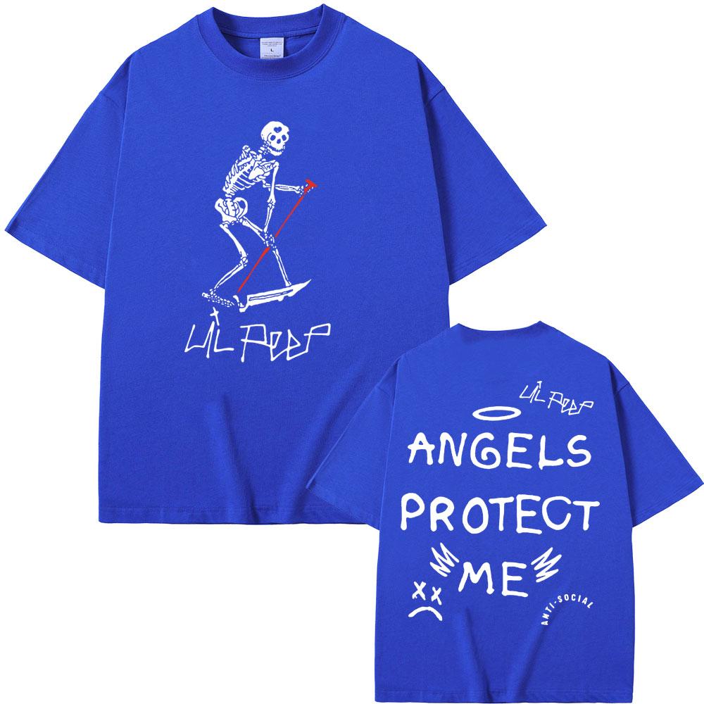 Rapper Lil Peep Cry Baby Angels Protect Me Skeleton Graphic T-shirts Men Women Hip Hop Vintage Oversized T Shirts Short Sleeve