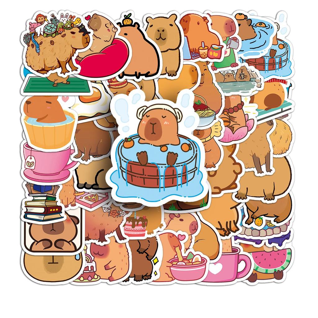 50Pcs Capybara Stickers Waterproof Cartoon Animal Decals Cute Cartoon Sticker for Water Bottle Skateboard Decor