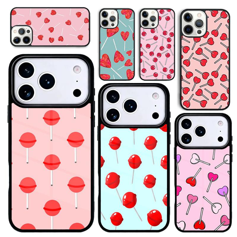 Capa Case for iPhone 17 Air 16 Pro Max 15 Plus 11 13 Mini 14 12 Back Phone Cover Red Lollipops