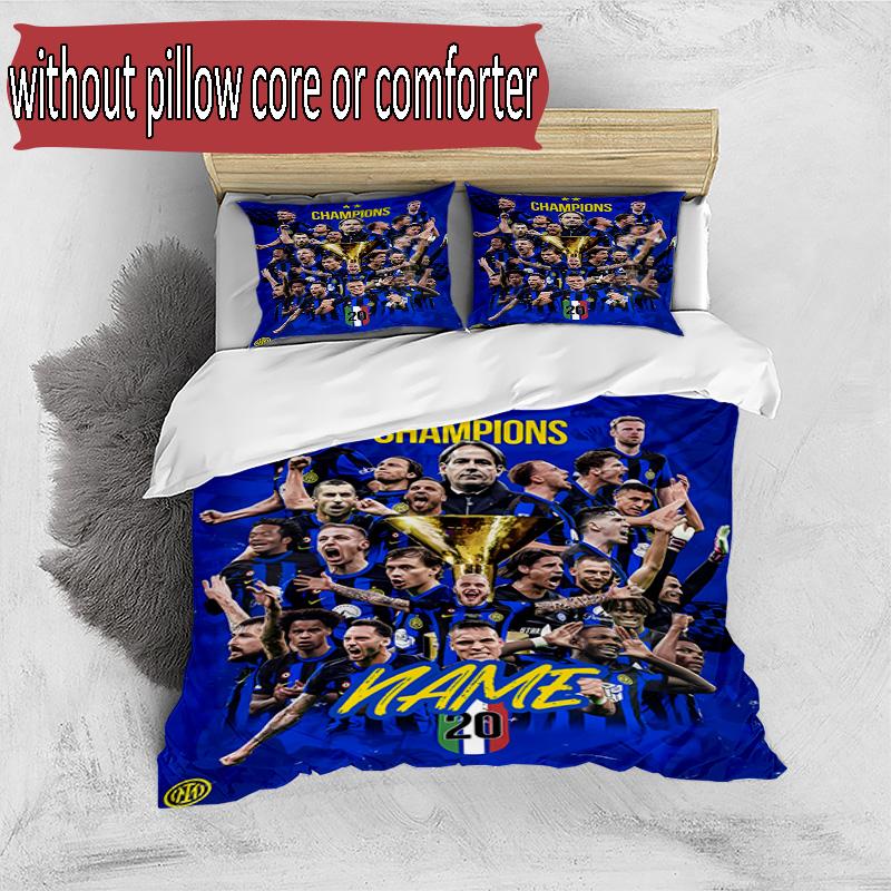3pcs Duvet Cover Set (1*Duvet Cover + 2*Pillowcase, Without Core), Custom Name Football Club Internazionale Pattern Bedding Set, Home Bedroom Decor Gi