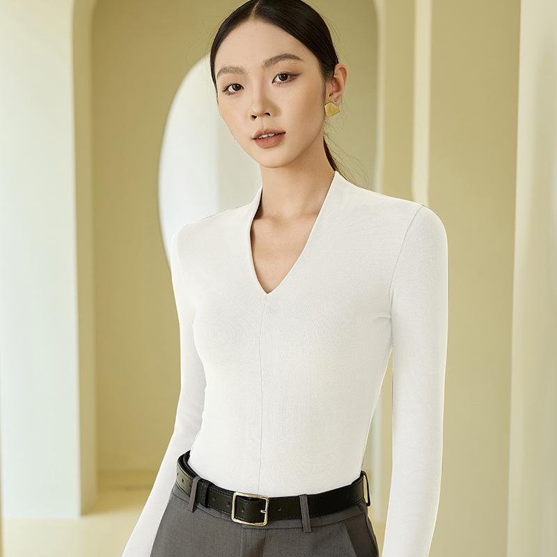 

Женская рубашка Aoweizi 2024 года из бархата с V-образным вырезом и длинными рукавами, облегающая — стили весна и осень-зима XL