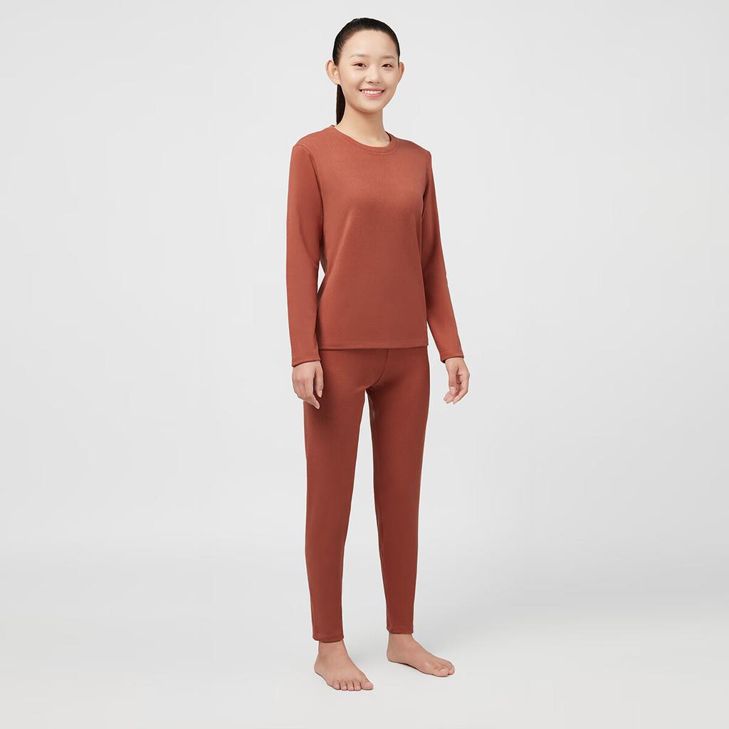Yiershuang Women's Thermal Underwear Set Fleece Lined Thickened Antibacterial Honeycomb Sunshine Velvet Crew Neck Top and Bottom Autumn Pajamas