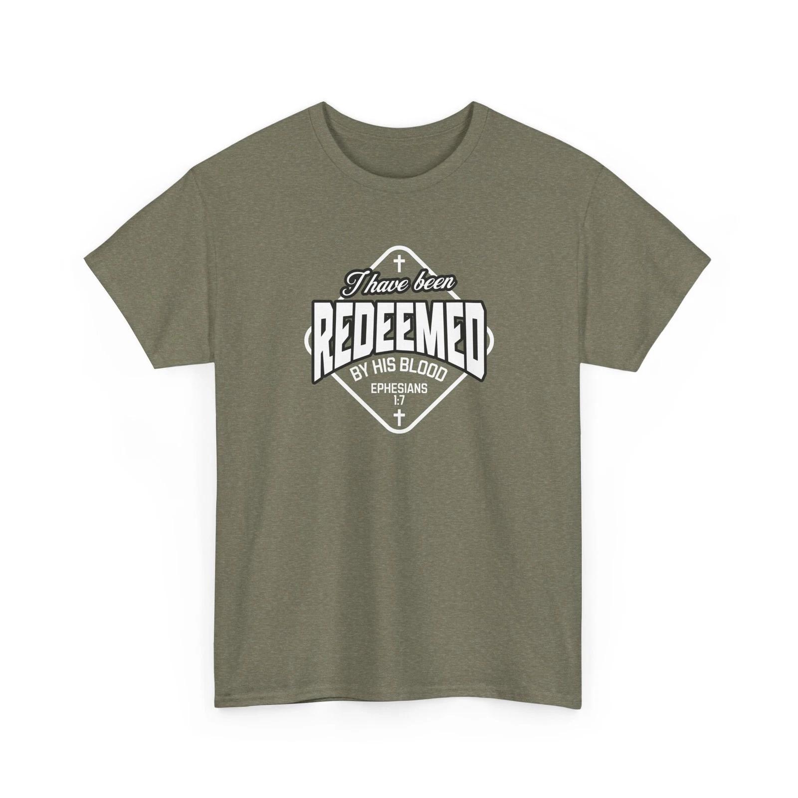 

Redeemed By His Blood Christian Bible Verse T-Shirt – Ephesians 1:7 XL