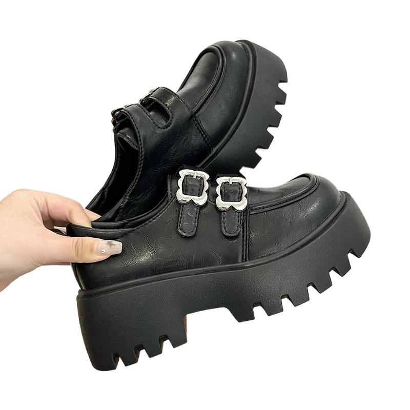 Fashion Winter Shoes Women All-Match Autumn Black Flats Loafers with Fur Clogs Platform Oxfords British Style Fall Slip-on Leat