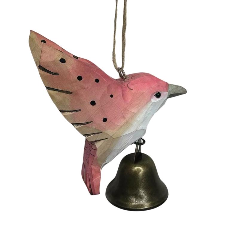 Hand Carved Wooden Hummingbird Figurines Hanging Ornament for Car Office Home Decors Wood Hummingbird Wind Chimes