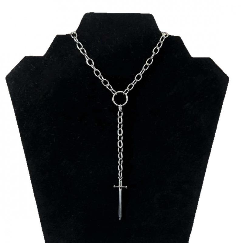 Gothic Punk Cross Dagger Sword O-ring Lariat Chain Necklace