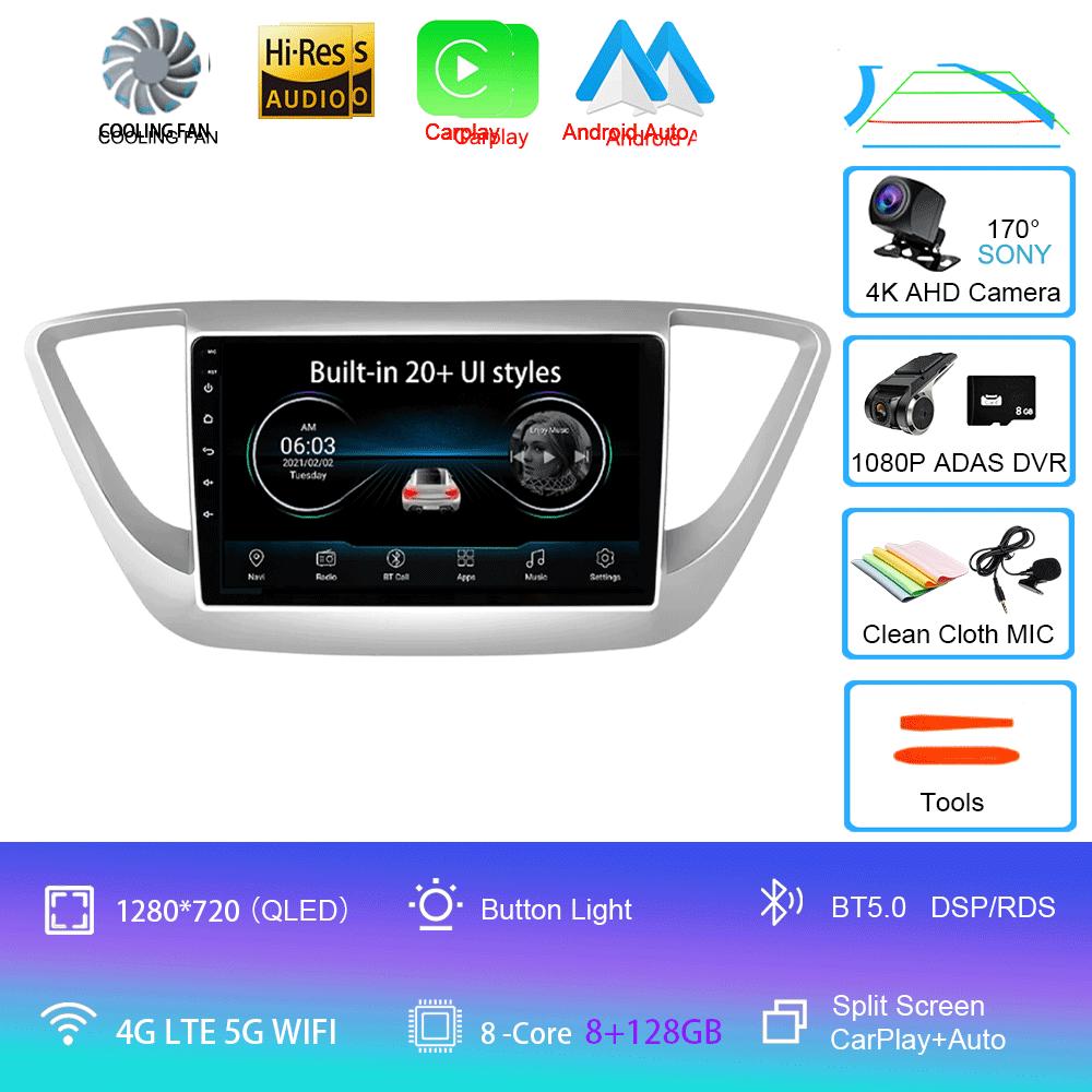 Android 14 Carplay Auto Car Radio For Hyundai Solaris 2 2017 - 2020 GPS Recorder Multimedia Video Player 4G+WiFi DSP 2 Din Dvd