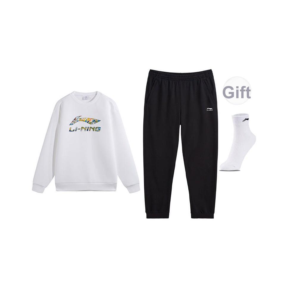 Li-Ning Trendy Fashion Logo Print Design Round Neck Sweatshirt Comfortable Versatile Sweatpants Casual Sports Suit AWDVH35-2+AKLVA41-1 XL