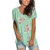 Fashion Women V-neck Printed T-shirt Casual Loose Pullover Short Sleeve Tops
