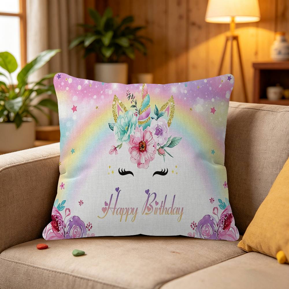 Unicorn Birthday Decor Rainbow Unicorn Personalized Pillow Dust Cover Bedroom Kids Party Decor Pillowcase Birthday Children Gift